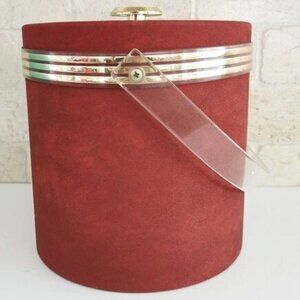 Vintage Barware Ice Bucket, Cinnamon Brown Faux Suede Bar Cart
